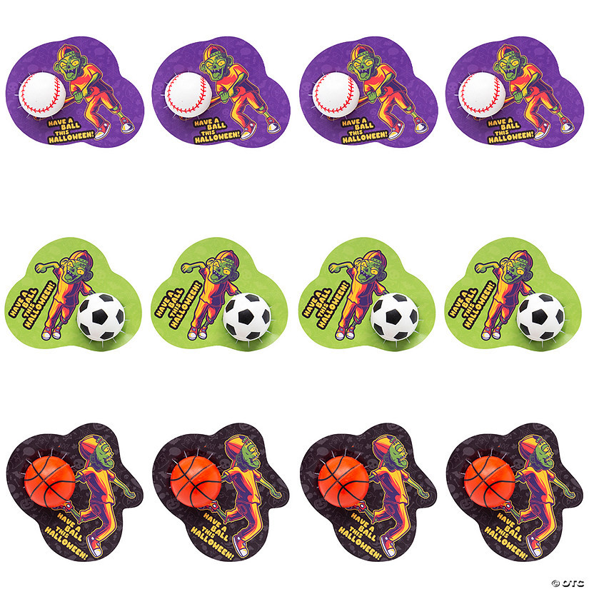 1 1/4" Halloween Rubber Sports Bouncy Ball with Zombie Card Handout for 12 | Oriental Trading Company