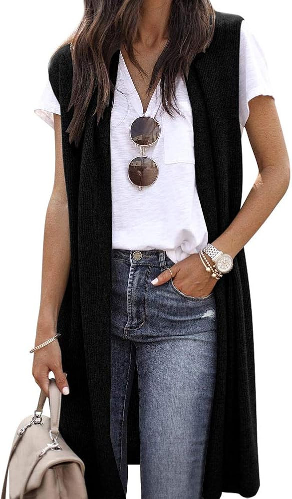 ZXZY Women Casual Sleeveless Open Front Tunic Vest Long Cardigan Tops Coat | Amazon (US)