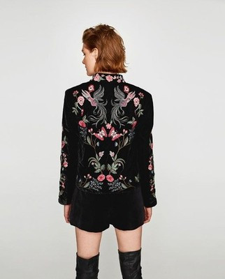ZARA Size SMALL VELVET FLORAL EMBROIDERED BLACK JACKET BLAZER CARDIGAN | eBay UK