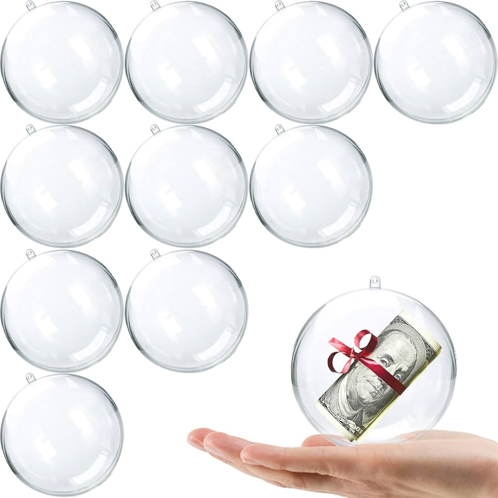 Jishi 10pk Clear Plastic Fillable Ornaments for Crafts 80mm Christmas Ornaments Balls, Clear Acry... | Amazon (US)