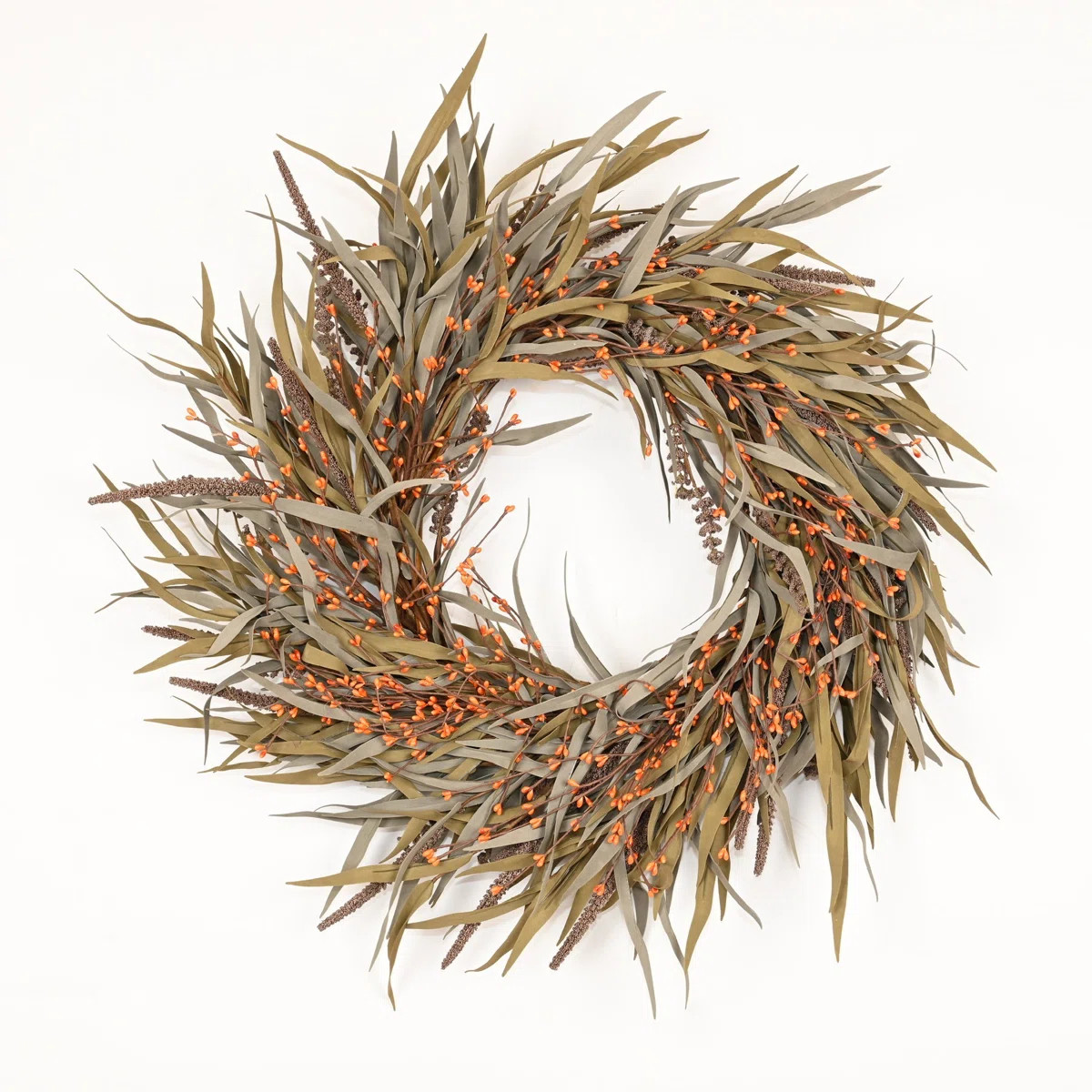 24" Artificial Farmhouse Fall Harvest Blossoms Cluster Grass Berry Twig Thanksgiving Day Front Do... | Wayfair North America