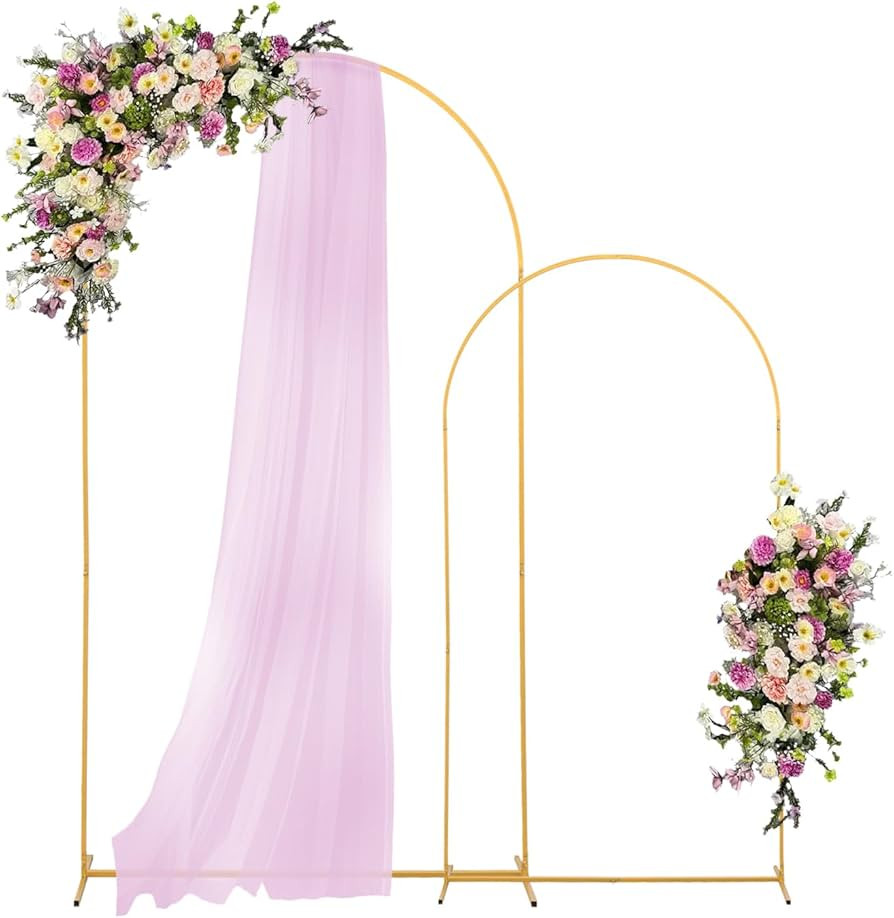 Metal Arch Backdrop Stand Set of 2 Gold (7.2FT+6FT) Wedding Arch Stand Balloon Arched Frame for B... | Amazon (US)