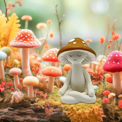 Resin Meditating Mushroom Statue – 3.15" Botanical Decor for Desk, Shelf & Home | Wayfair North America