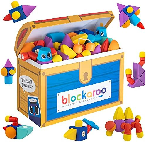 Blockaroo Magnetic Foam Building Blocks - 100-Piece Set with Storage Chest, Bath Toys for Toddler... | Amazon (US)