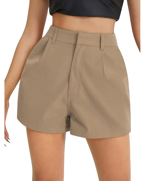 Floerns Women's Casual Solid High Waist Wide Leg Shorts with Pocket | Amazon (US)