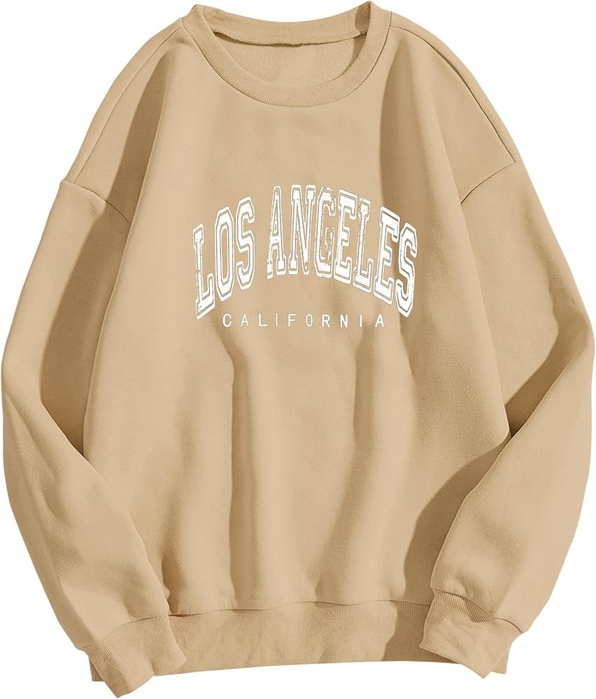 Meladyan Women's Oversized Los Angeles California Letter Print Graphic Pullover Tops Crewneck Long S | Amazon (US)