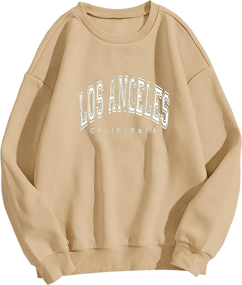 Meladyan Women's Oversized Los Angeles California Letter Print Graphic Pullover Tops Crewneck Long S | Amazon (US)