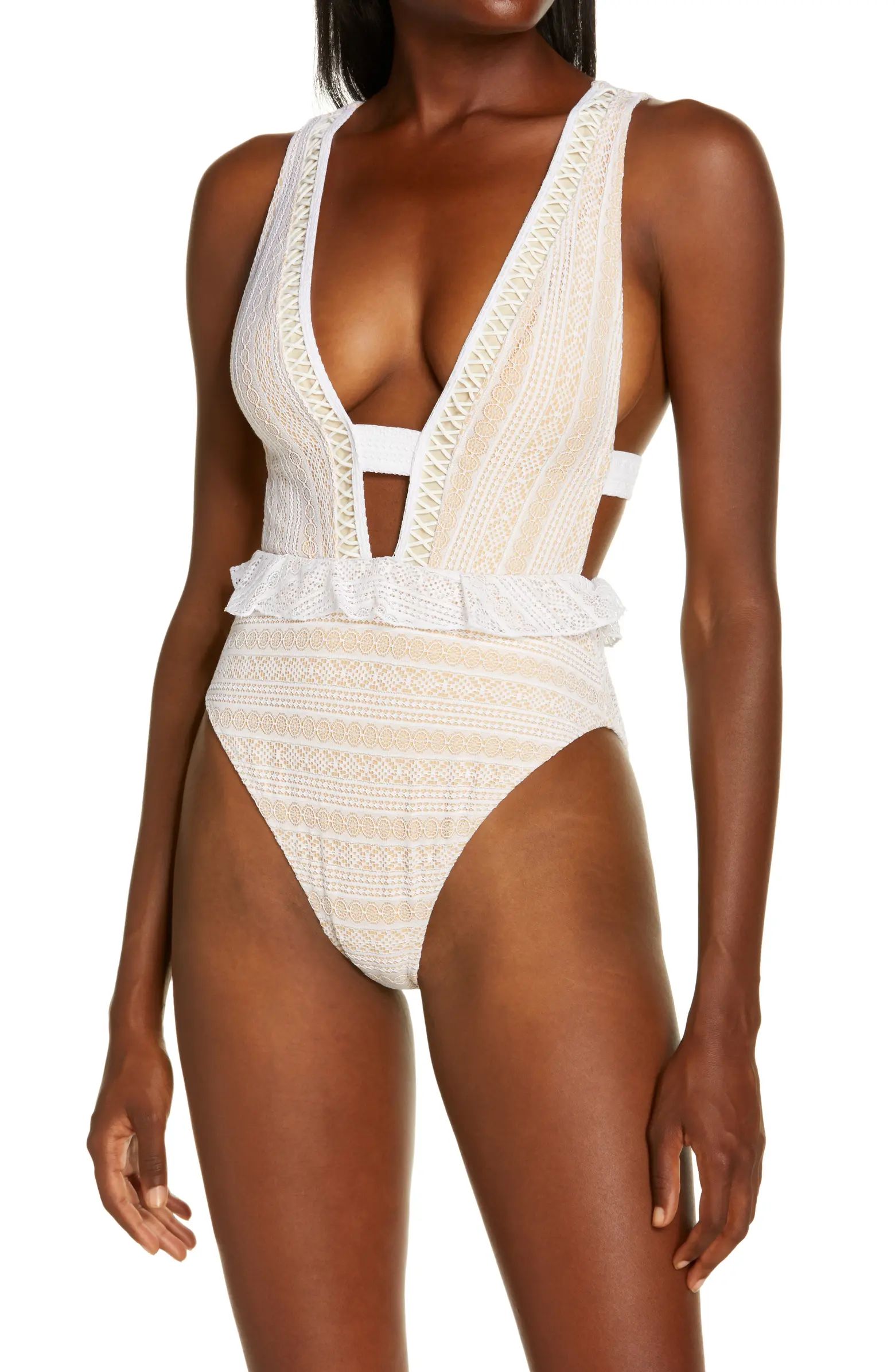 River Island Lace Peplum One-Piece Swimsuit | Nordstrom | Nordstrom