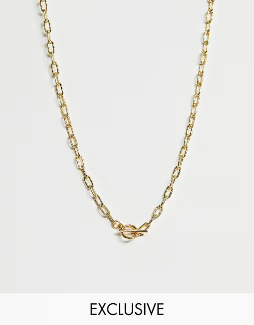 ASOS DESIGN – Hochwertige, vergoldete Halskette mit gehämmerten, offenen Gliedern und Knebelve... | ASOS DE