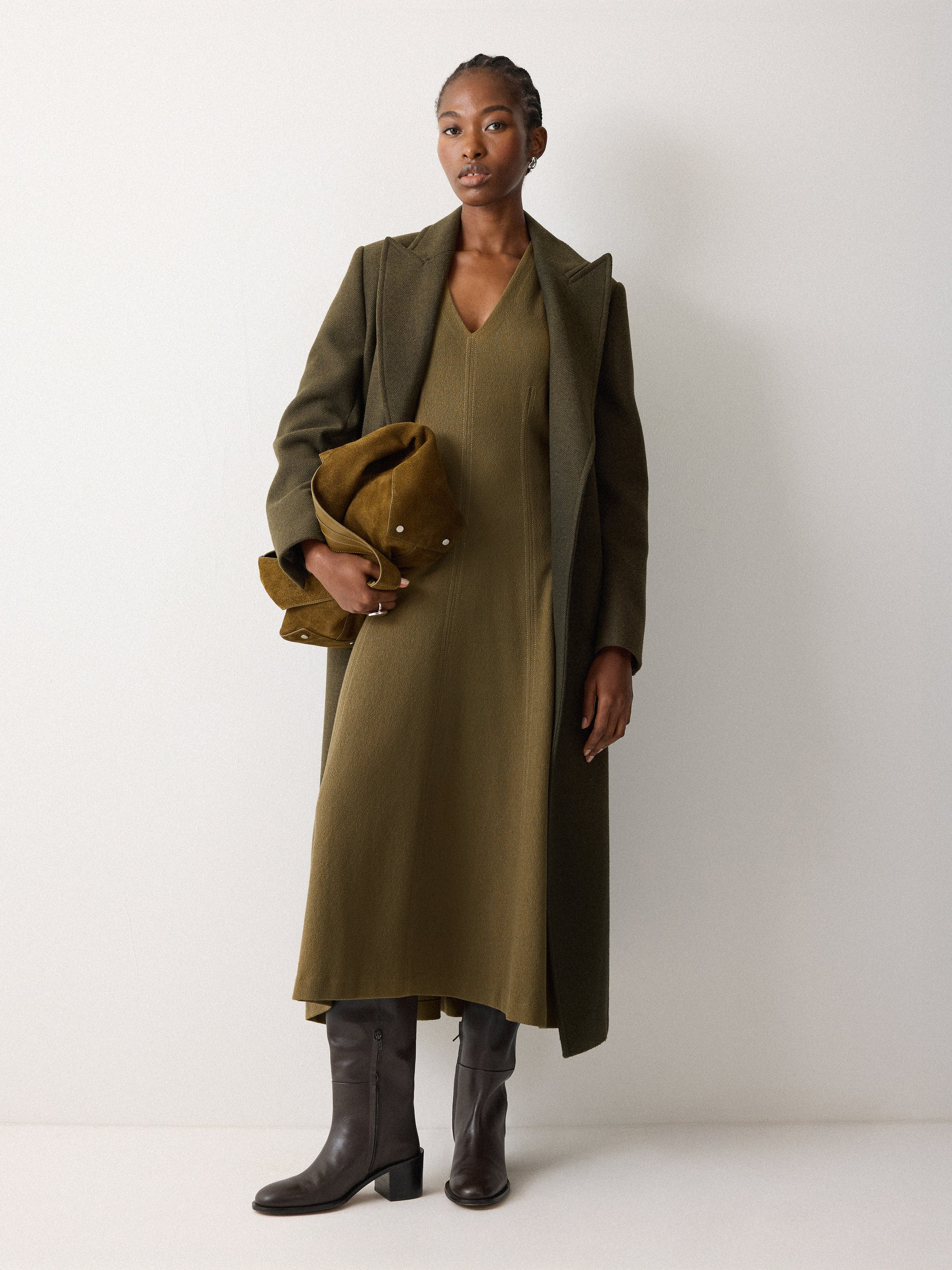 Curved Sleeve Midi Dress | Khaki | Jigsaw (UK)