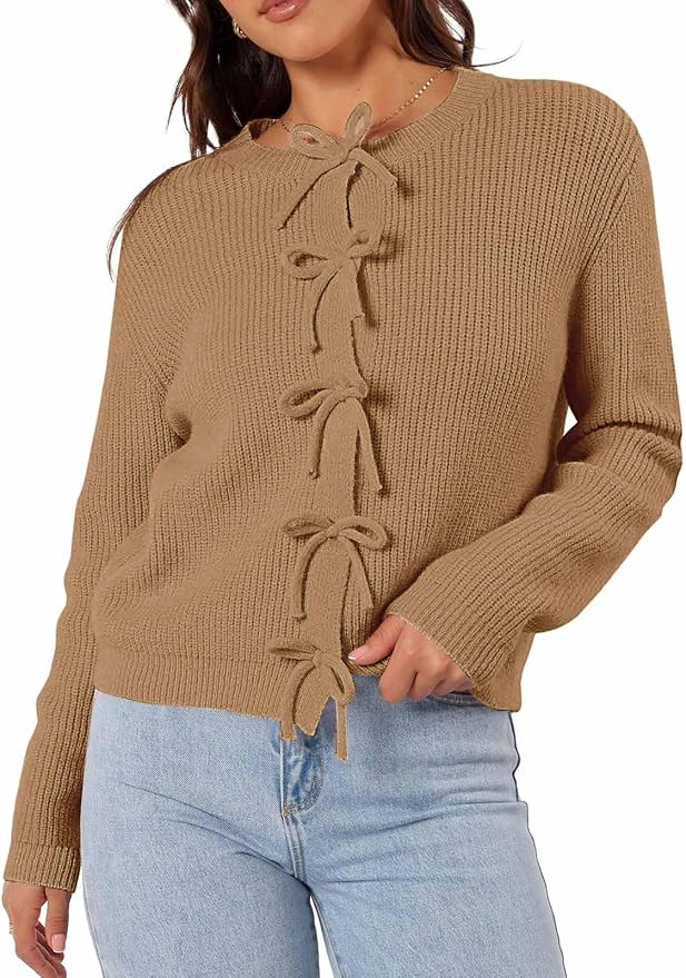 Women's Long Sleeve Cardigans Fall Bow Button Down Cute Sweaters Coats Casual Knit Outerwear | Amazon (US)