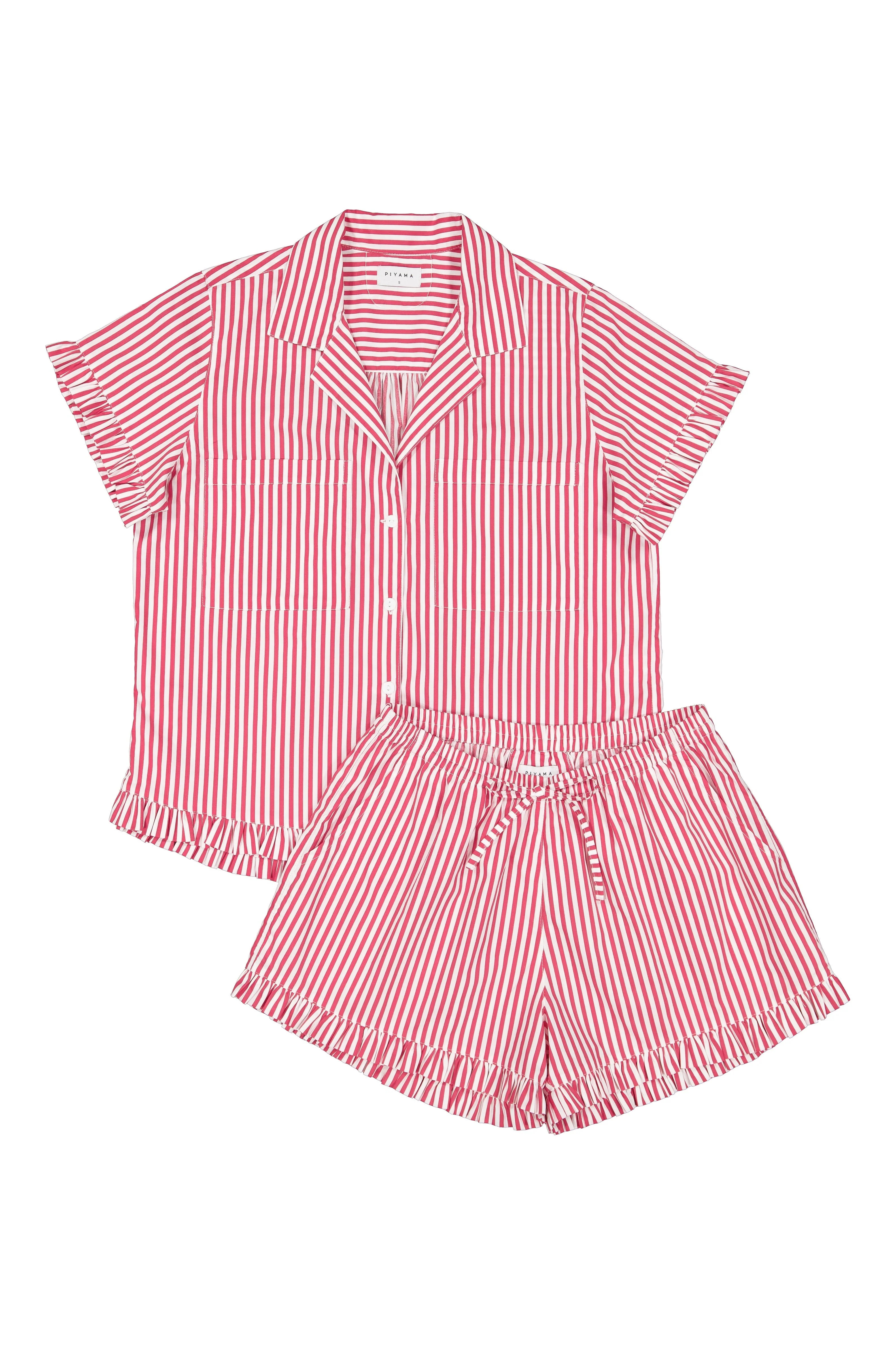 Felicity Frill Pajama Set - Pinstripe Cherry | Piyama US