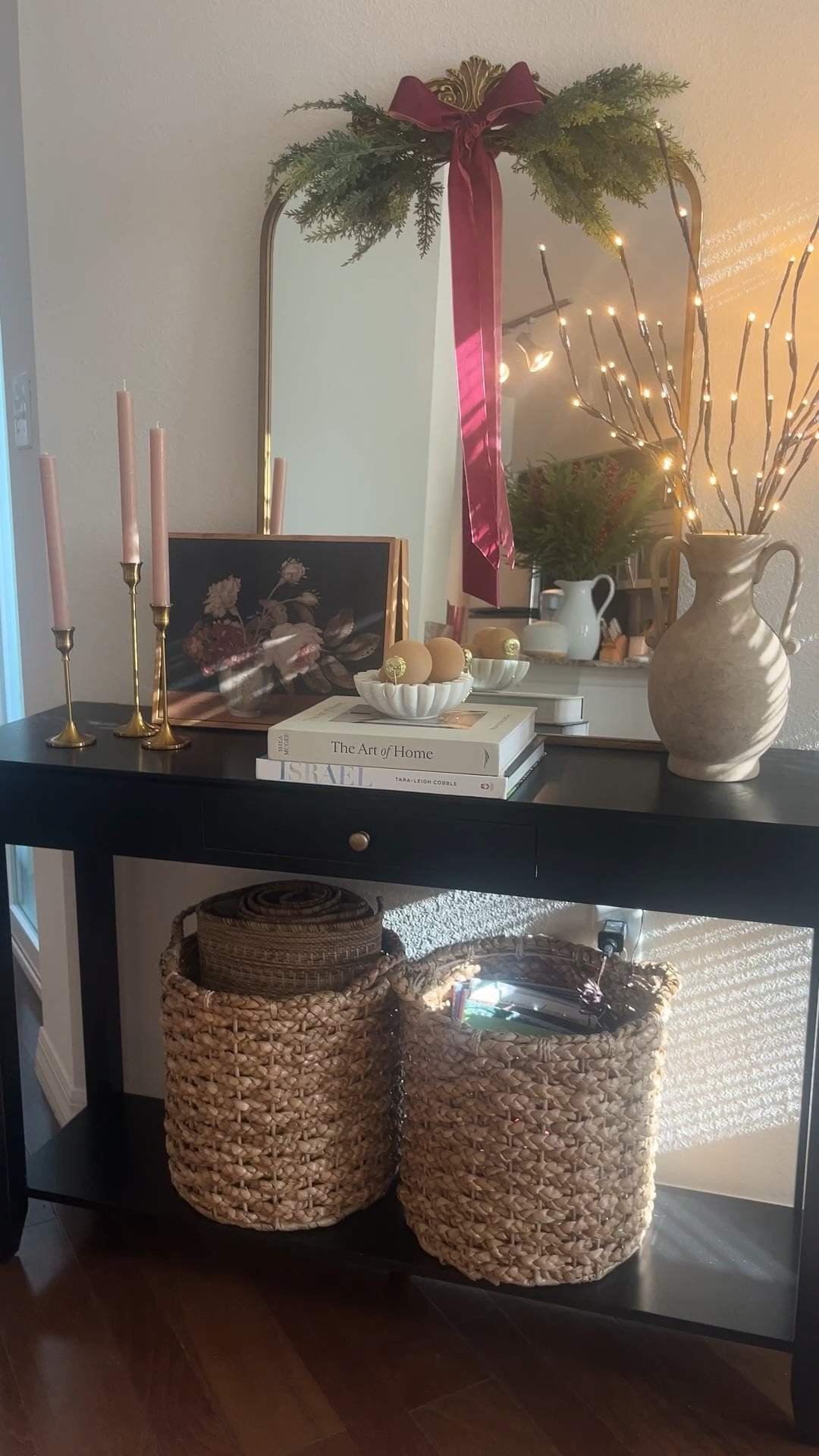 Hallway table cozy Christmas decor🔔🌲✨🕯️ I will be swapping the framed art  for another more Christmasy one soon😃

#LTKSeasonal #LTKHoliday #LTKHome