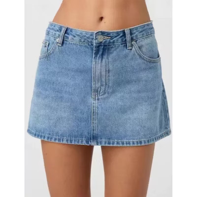 Womens Denim Skirt Casual Mini Jean Skirt Stretch Low Waist Jean Skirt For Women Zip Fly Denim Mini Skirts Blue L | Target