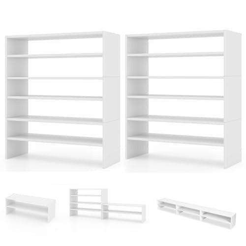 COSTWAY White Shoe Rack, 6-Tier Stackable Shoe Shelf for Closet, 31" Freestanding Extra Wide Storage Shoe Stand for Small Space Entryway Hallway Closet (2, White) | Amazon (US)