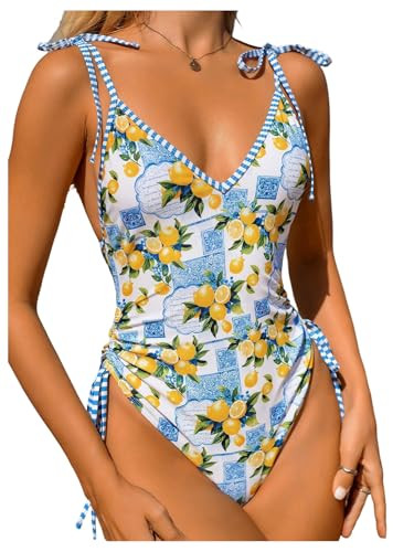 Verdusa Women's Boho Fruit Print One Piece Swimsuit Tie Shoulder Monokini Summer Vacation Outfits | Amazon (US)