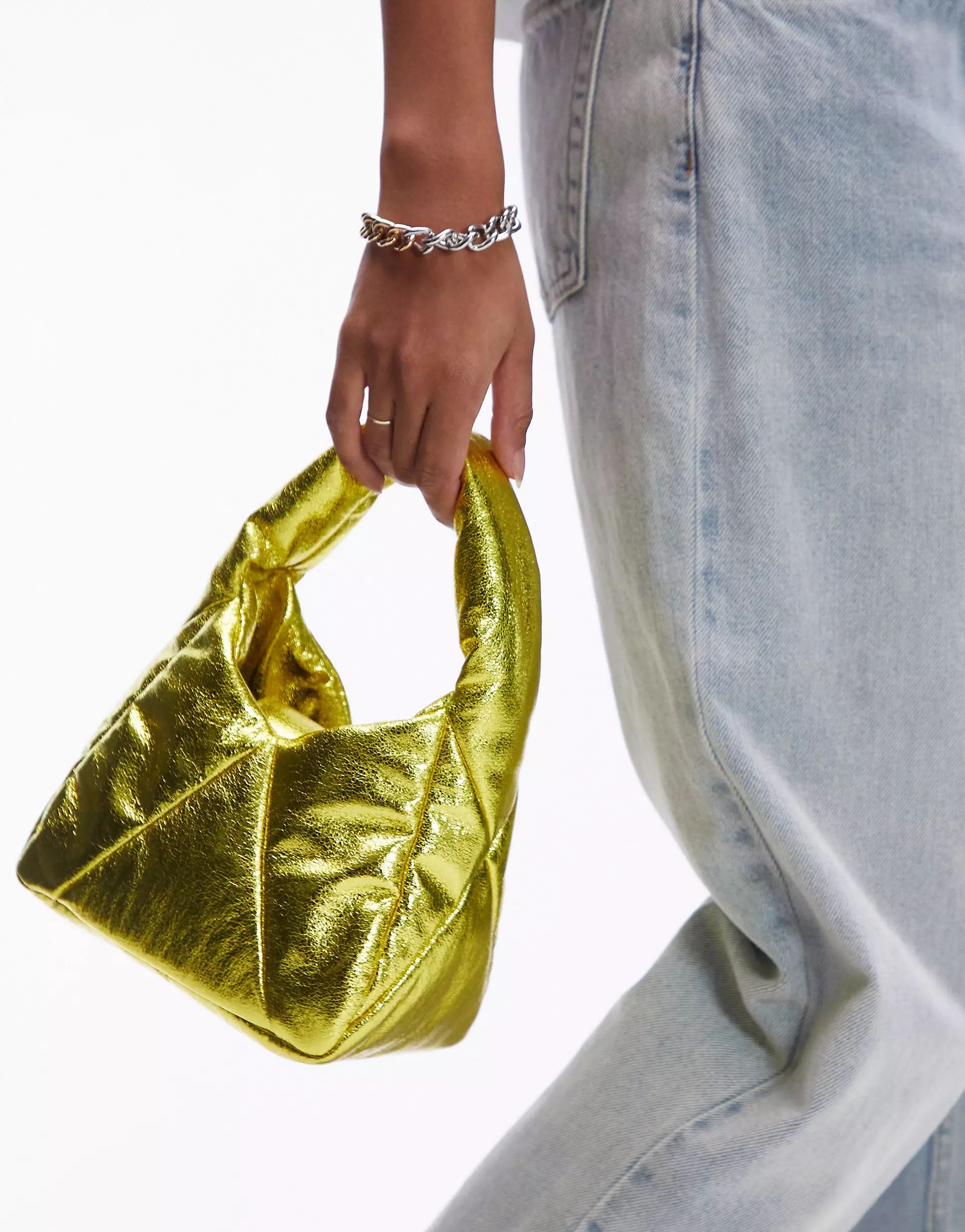 Topshop Gabby puffy grab bag in gold | ASOS (Global)