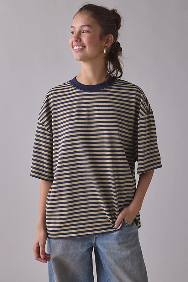 Lioness Bloom Stripe Oversized Short Sleeve Tee in Tan, Women's at Urban Outfitters | Urban Outfitters (US and RoW)
