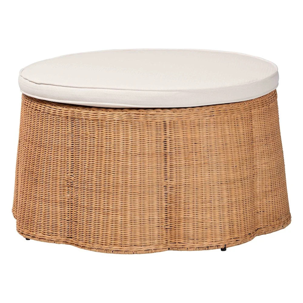 bali & pari Palm Scallop Natural Rattan Ottoman with Cushion | Walmart (US)