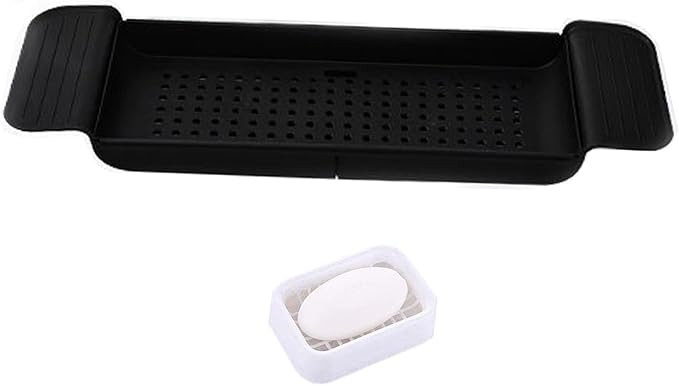 Black Bathtub Caddy Tray, Expandable Bath Shelf, Adjustable Plastic Bathtub Caddy, Bathroom Tray,... | Amazon (US)