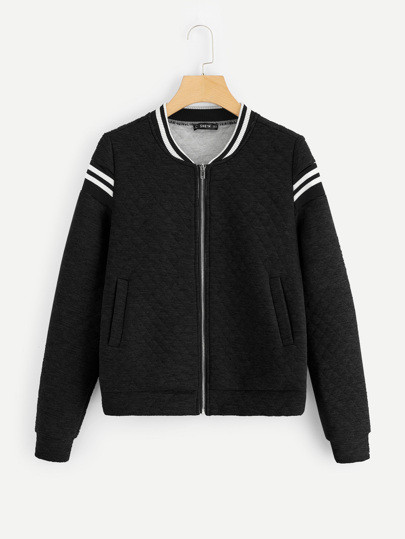 SHEIN Striped Panel Zip Up Quilted Jacket | SHEIN