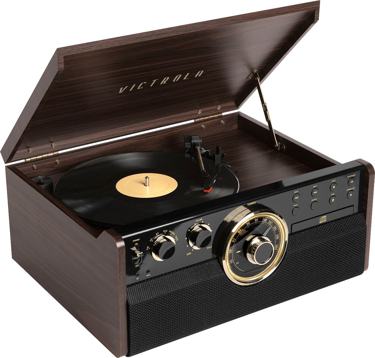 Victrola Empire Bluetooth 6-in-1 Record Player Gold/Brown/Black VTA-370B - Best Buy | Best Buy U.S.