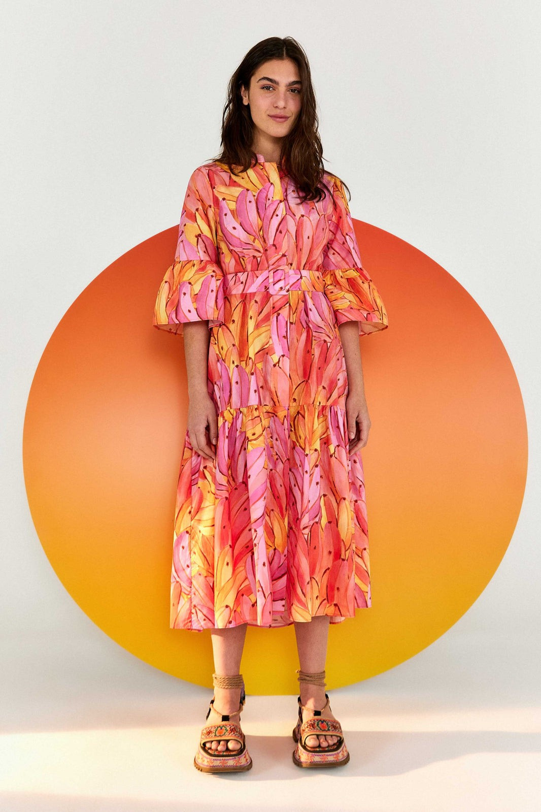 PINK OMBRE BANANAS MIDI DRESS | FarmRio (US)