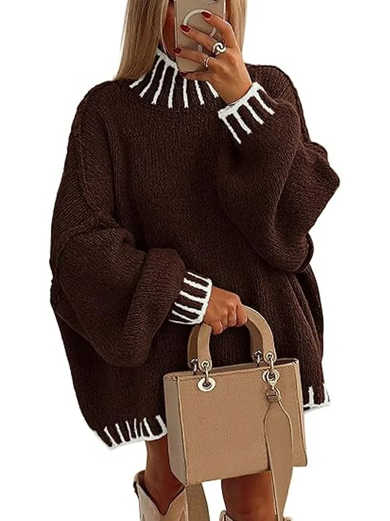 PRETTYGARDEN Women's Winter Oversized Pullover Sweaters Long Sleeve Mock Neck Chunky Knit Slouchy... | Walmart (US)