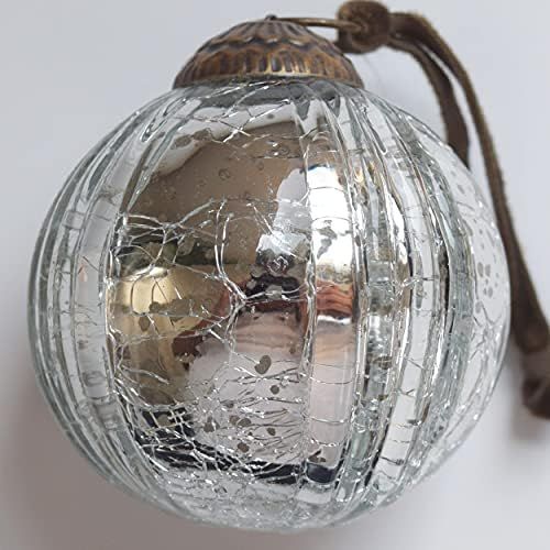 Set of 4 Silver Mercury Glass Ornaments (3.15" Grooved Crackle Ball) Perfect for Christmas Tree, ... | Amazon (US)