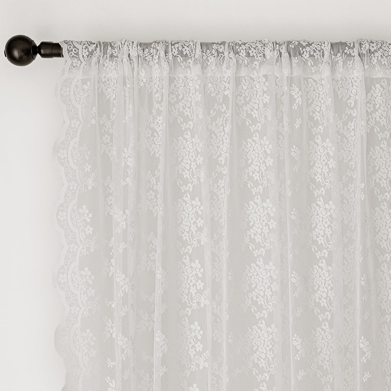 Anmao Vintage Lace Valance Kitchen Curtains 18 Inches Long 2 Panels, Semi Sheer Floral Over Sink ... | Amazon (US)