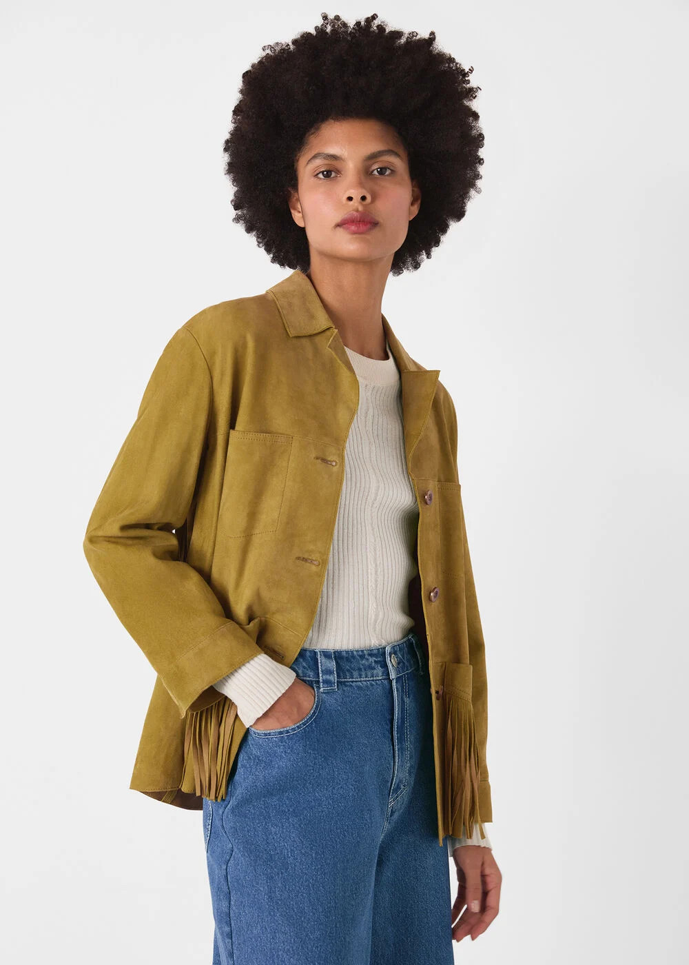 Neutral Lani Tassel Suede Jacket | WHISTLES | Whistles UK | | Whistles