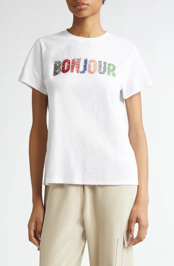 Bonjour Sequin Appliqué Cotton T-Shirt | Nordstrom