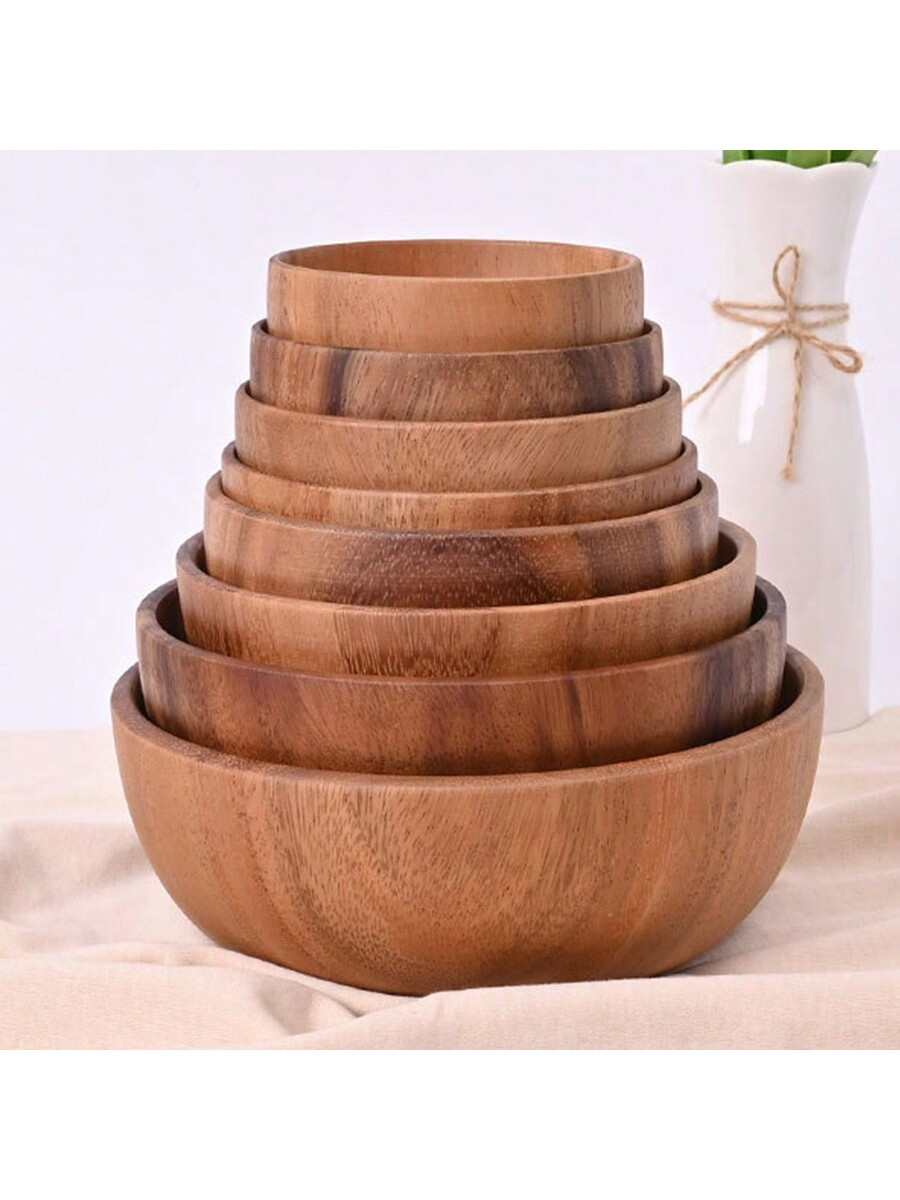 1pc Acacia Wood Handmade Rice Bowl, Soup Bowl, Salad Bowl, Prevent Scalding & Dropping, Japanese ... | SHEIN
