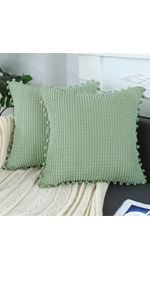 sykting Sage Green Pillow Covers 18x18 inch Soft Striped Boho Farmhouse Decorative Throw Pillow C... | Amazon (US)