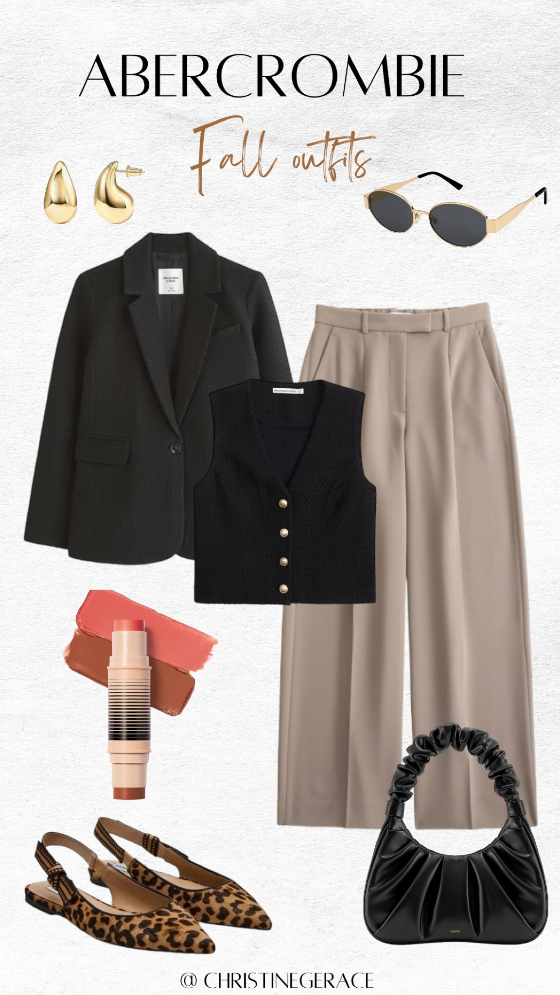Abercrombie fall outfit inspo! Blazer, vest, tailored pants, dibs duo stick, purse, leopard slides, gold earrings, sunglasses 

Workwear outfit, fall outfit, work casual outfit, transitional outfit 

#LTKSeasonal #LTKStyleTip #LTKFallSale
