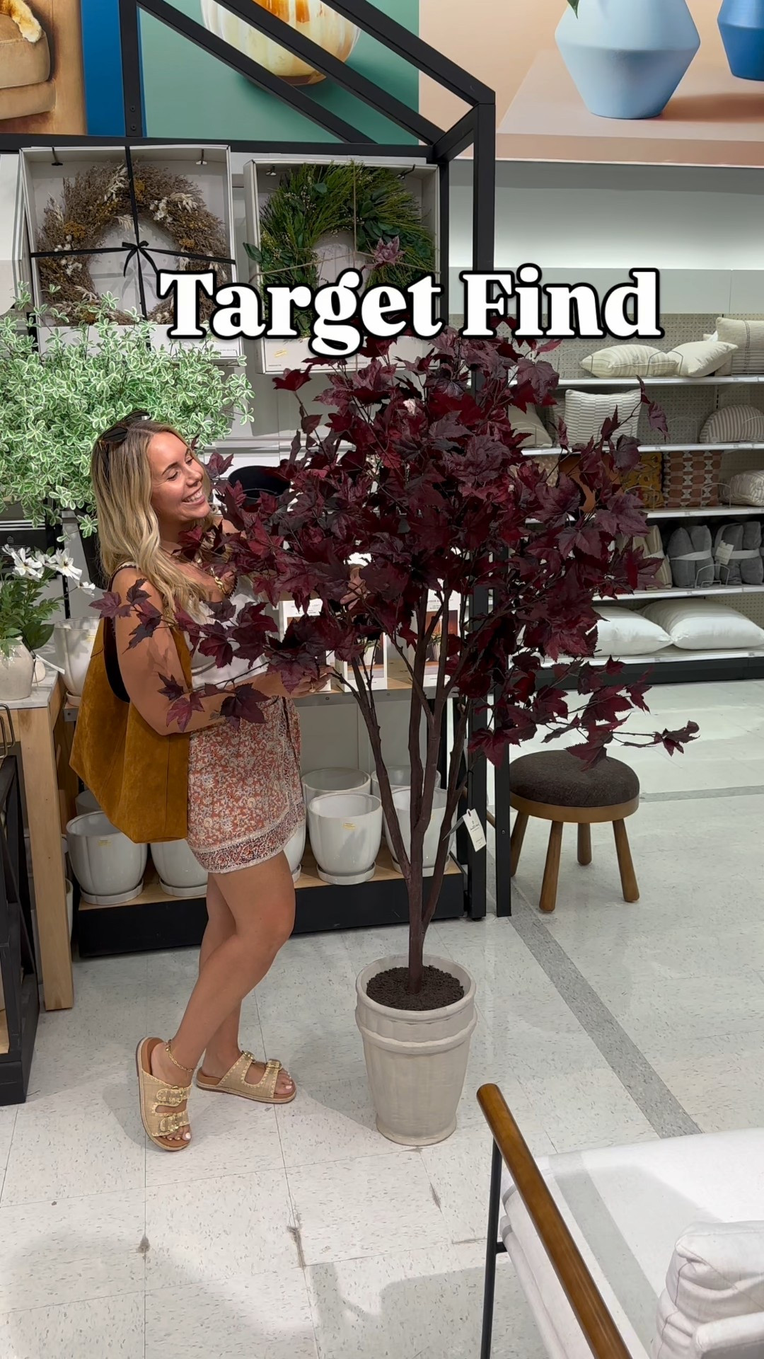 The best faux tree I’ve seen in a while! Faux maple tree. Faux fall tree. Hearth and hand fall tree. Target home decor find. 