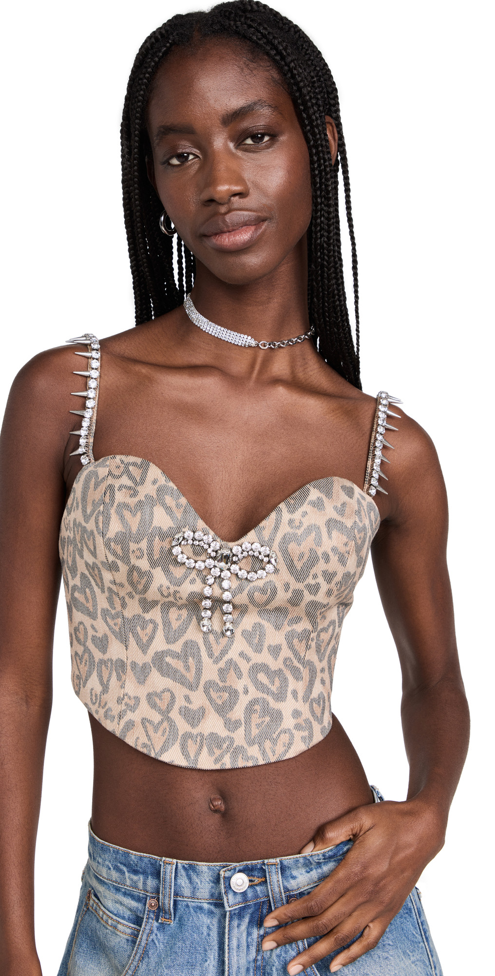 Area Heart Leopard Crystal Trim Top | Shopbop