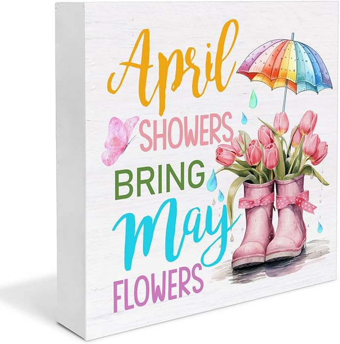 Dumyum Spring Home Decor Spring Decorations April Showers Bring May Flowers Wooden Sign Decor for... | Amazon (US)
