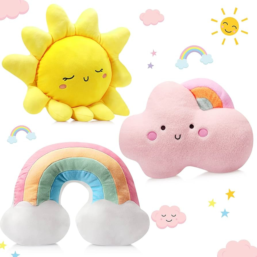Queekay Cloud Rainbow Sun Moon Star Shaped Pillow 3 Pcs Nursery Stuffed Throw Pillows Kids Cute C... | Amazon (US)