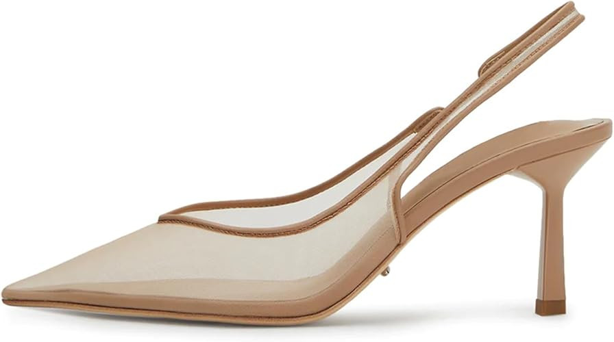 Mesh Slingback Pumps for Women,Kitten Heels with Pointed Toe Low Heel Sandals Ankle Strap Heels S... | Amazon (US)