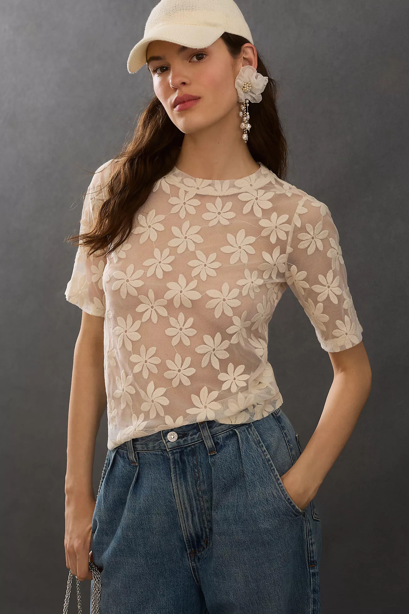 Porridge Daisy Sheer Lace Tee | Anthropologie (US)