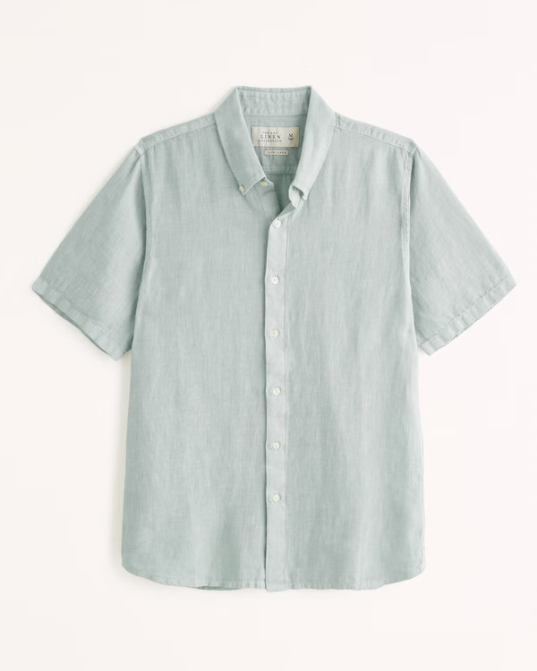 Short-Sleeve Linen Button-Up Shirt | Abercrombie & Fitch (US)