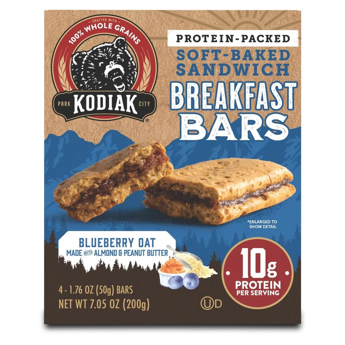 Kodiak Soft-Baked Blueberry Oat Sandwich Protein Breakfast Bars, 1.76 oz, 4 Count, Shelf-Stable | Walmart (US)