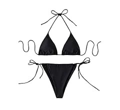 Cozyease Bikini Sets for Women Solid Halter String Thong Bikini Bathing Suits 2 Piece Swimsuit | Amazon (US)
