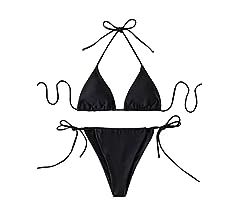 Cozyease Bikini Sets for Women Solid Halter String Thong Bikini Bathing Suits 2 Piece Swimsuit | Amazon (US)