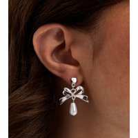 Silver Tone Faux Pearl Charm Bow Drop Stud Earrings New Look | New Look (UK)