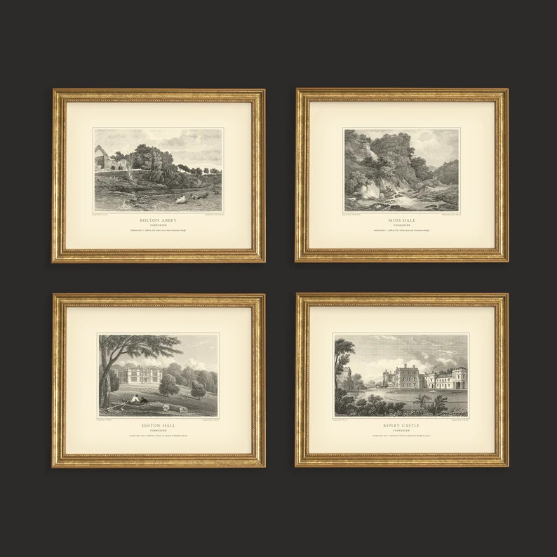 Yorkshire Set of 4 Antique Engravings Etchings Reproductions Neutral Decor Classic Decor Landscap... | Etsy (US)