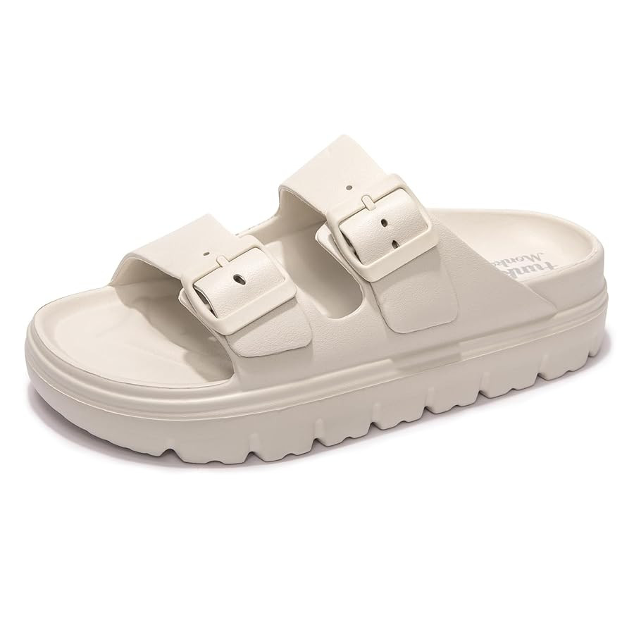 FUNKYMONKEY Women's Comfort Slides Double Buckle Adjustable EVA Flat Sandals | Amazon (US)