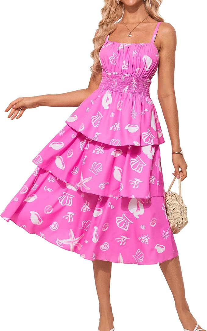 GRACE KARIN Women Summer Maxi Dress Floral Sleeveless Smocked Tiered Ruffle Spaghetti Strap Boho ... | Amazon (US)