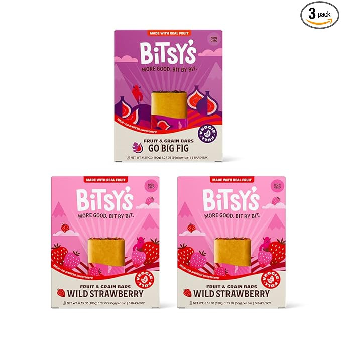 Bitsy's Fruit & Grain Bars - Made with Real Fruit, Breakfast or Lunchbox Bar, Strawberry & Fig Va... | Amazon (US)